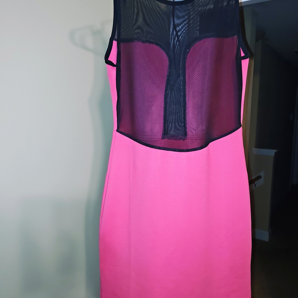 Pink Dress with Black Mesh Detail